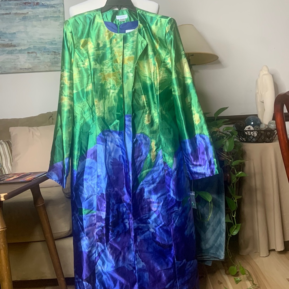 K.Jordan women size 16 Maxi coat and dress green yellow and green multicolored